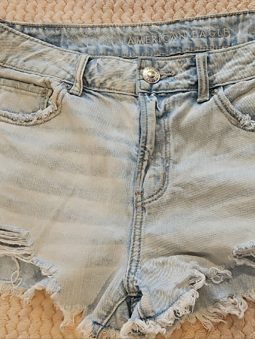 American Eagle Outfitters Light Wash Frayed Denim Shorts